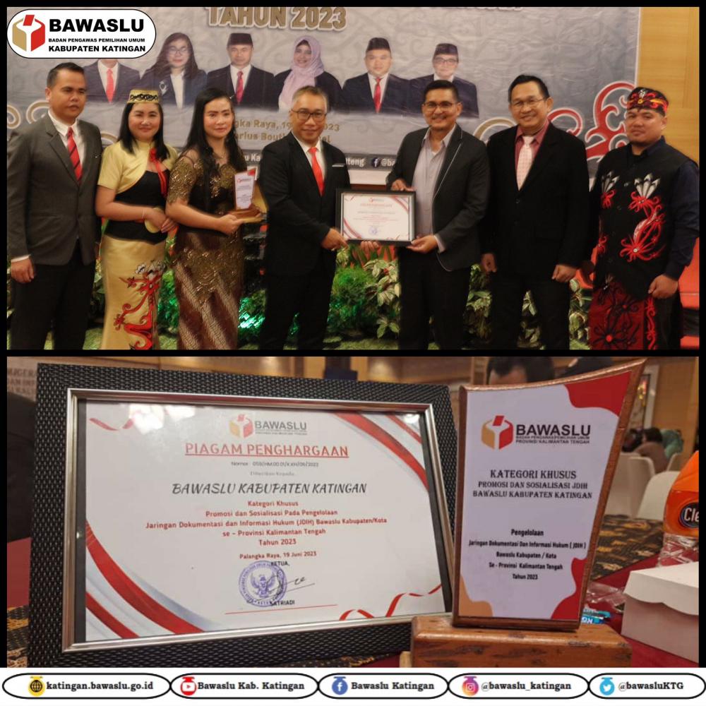 Bawaslu Katingan Raih Penghargaan Promosi dan Sosialisasi JDIH Terbaik