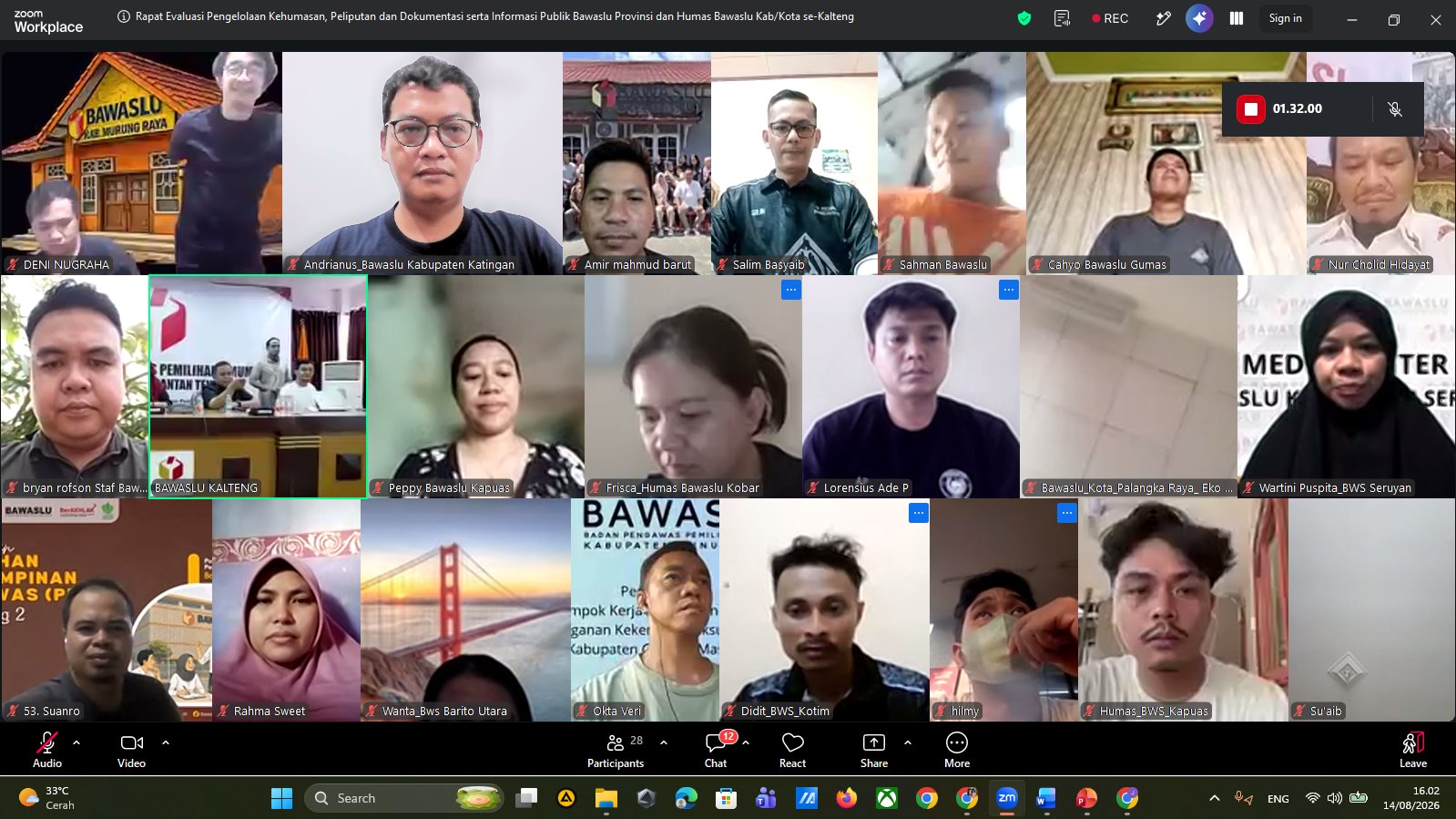 Bawaslu Kabupaten Se-Kalimantan tengah saat menghadiri kegiatan evaluasi pengelolaan kehumasan, peliputan, dokumentasi, dan informasi publik Bawaslu Provinsi serta Bawaslu Kabupaten/Kota se-Kalimantan Tengah.