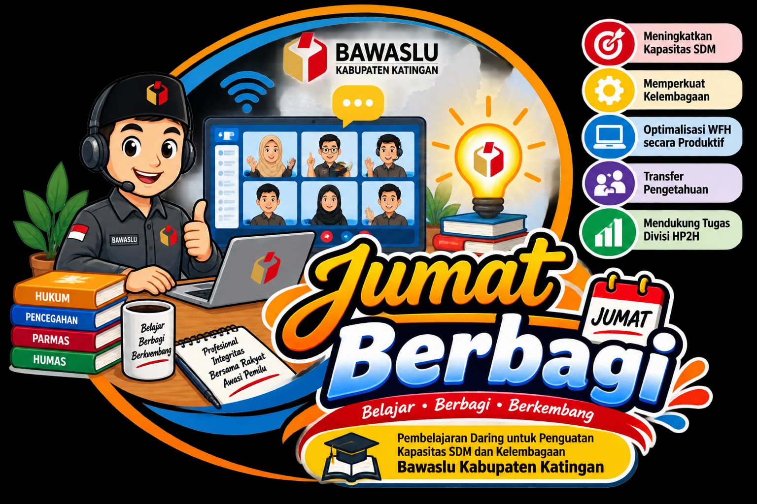 Ilustrasi Jumat Berbagi Bawaslu Kabupaten Katingan, program pembelajaran daring untuk peningkatan kapasitas SDM dan penguatan kelembagaan.