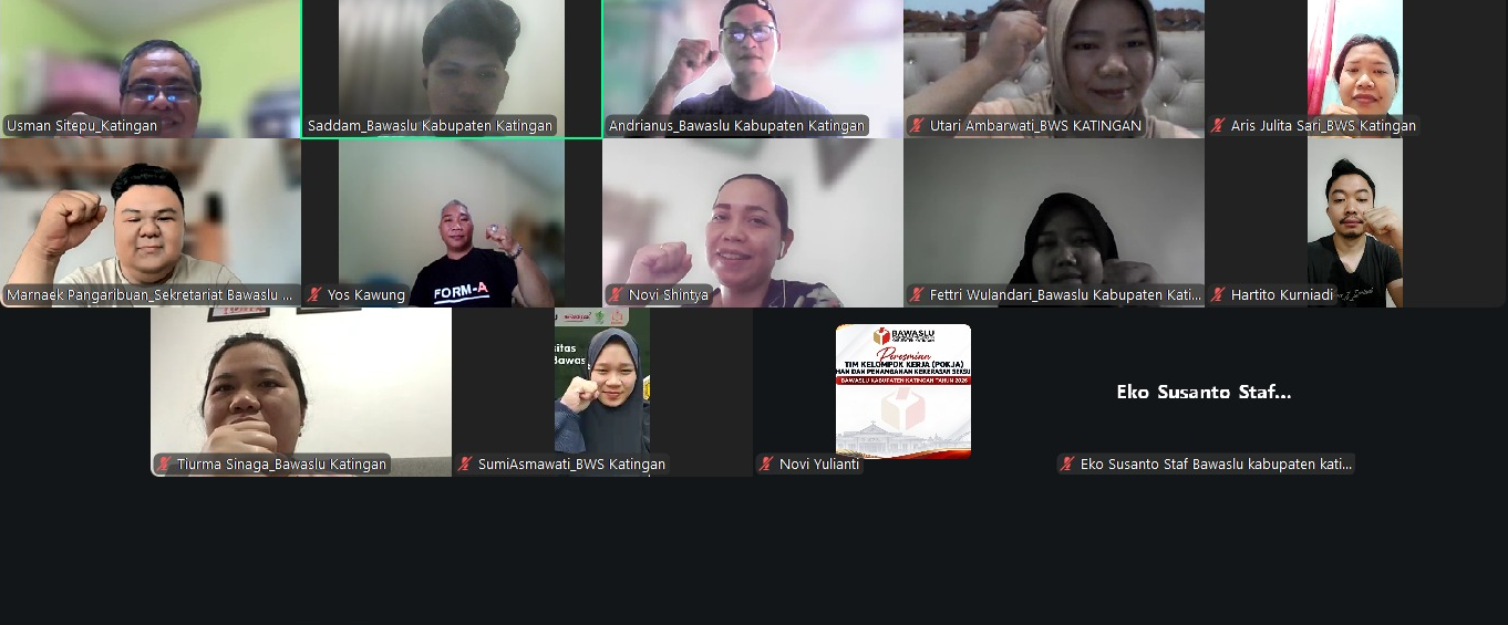 Jajaran Bawaslu Kabupaten Katingan mengikuti kegiatan Jumat Berbagi secara daring melalui Zoom Meeting. Kegiatan diikuti oleh pimpinan, jajaran sekretariat, dan staf Bawaslu Kabupaten Katingan sebagai ruang berbagi pengetahuan serta penguatan kapasitas dalam mendukung pelaksanaan tugas dan fungsi kelembagaan.
