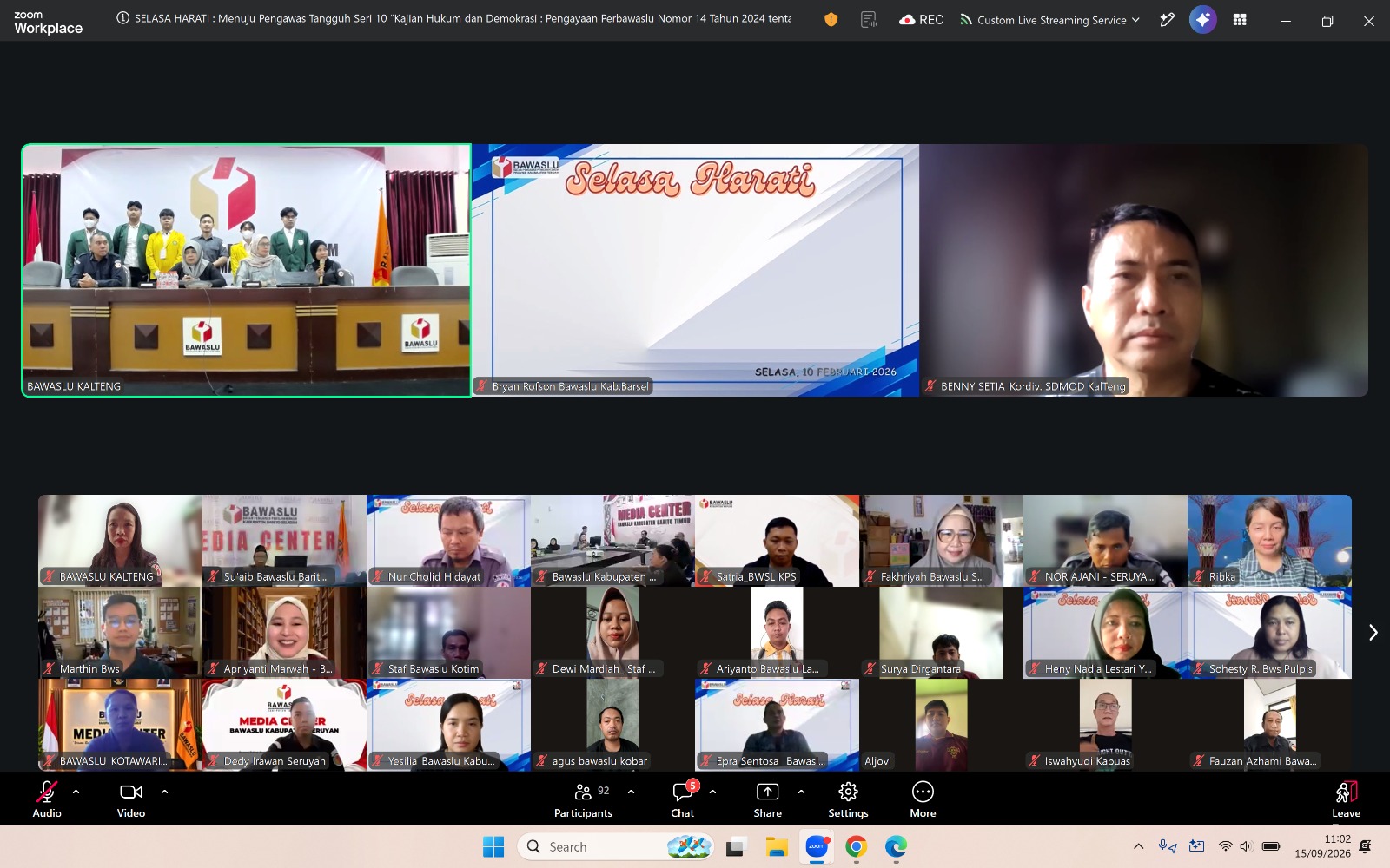 Kegiatan Selasa Hariati Menuju Pengawas Tangguh Seri 10 yang diikuti secara daring melalui Zoom Meeting oleh jajaran Bawaslu.