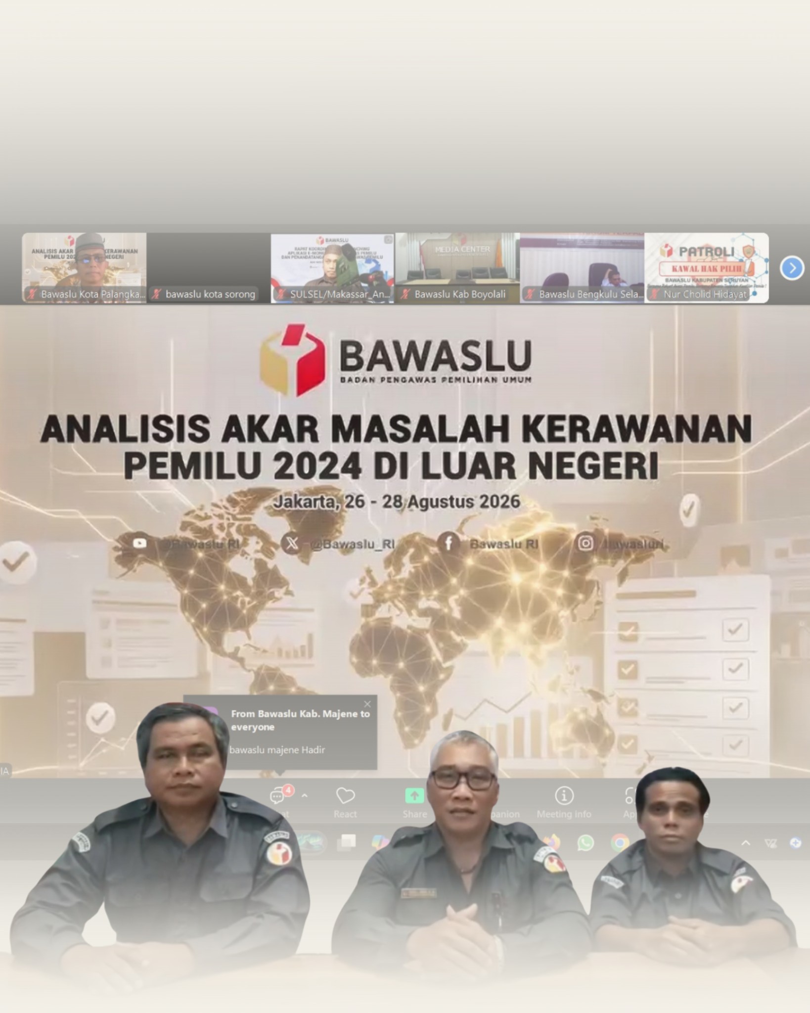 Bawaslu Kabupaten Katingan mengikuti kegiatan Analisis Akar Permasalahan Kerawanan Pemilu Tahun 2024 di Luar Negeri yang diselenggarakan Bawaslu RI secara daring selama tiga hari