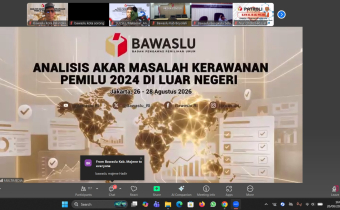 Bawaslu Kabupaten Katingan mengikuti kegiatan daring Analisis Akar Permasalahan Kerawanan Pemilu 2024 di Luar Negeri yang diselenggarakan Bawaslu RI, Rabu (26/8/2026). Kegiatan tersebut diikuti jajaran Bawaslu/Panwaslih dari tingkat provinsi hingga kabupaten/kota.