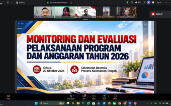 Bawaslu Kabupaten Katingan mengikuti Rapat Monitoring dan Evaluasi Pelaksanaan Program dan Anggaran Tahun 2026 secara daring melalui Zoom Meeting, Selasa (20/10/2026).
